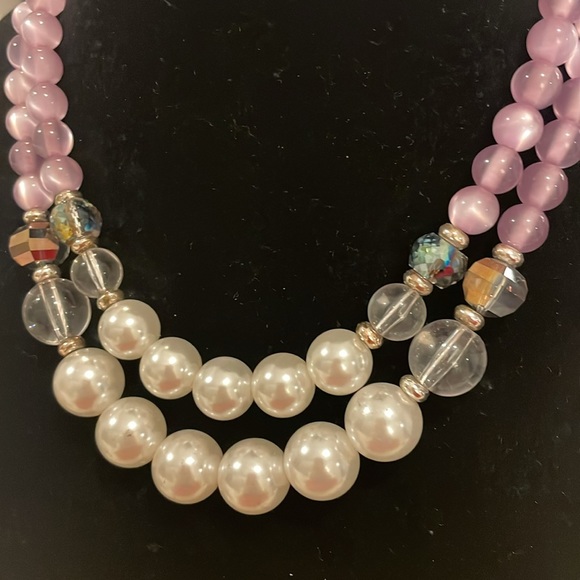 Vintage Silver Tone Beaded Double Layer Strand Choker Collar Statement Necklace - Picture 2 of 3